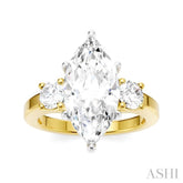 1/2 Ctw Tri-Mount Marquise Shape Center Round Cut Diamond Semi-Mount Engagement Ring in 14K Yellow and White Gold